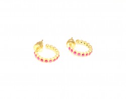 925 Gold Plated Silver Hoop Earrings with Red Zircons - Nusrettaki