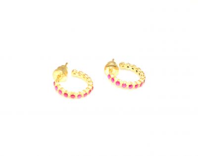 925 Gold Plated Silver Hoop Earrings with Red Zircons - 1