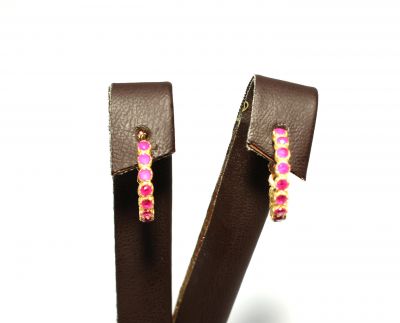 925 Gold Plated Silver Hoop Earrings with Red Zircons - 2