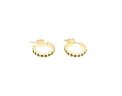 925 Gold Plated Silver Hoop Earrings with Black Zircons - Nusrettaki (1)