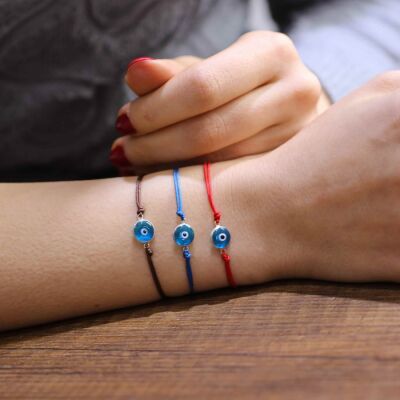 925 Ayar Gümüş Cam Göz Mavi İpli Billeklik - 2