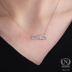 Nusrettaki - 925 Ayar Gümüş Canım Annem Sonsuzluk Kolye, Beyaz - Beyaz Taş