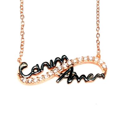 925 Ayar Gümüş Canım Annem Sonsuzluk Kolye - 6