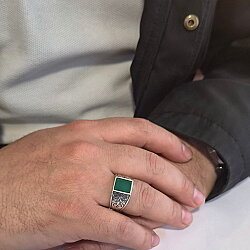 925 Ayar Gümüş Ceyid Taşlı Erkek Yüzük - Nusrettaki