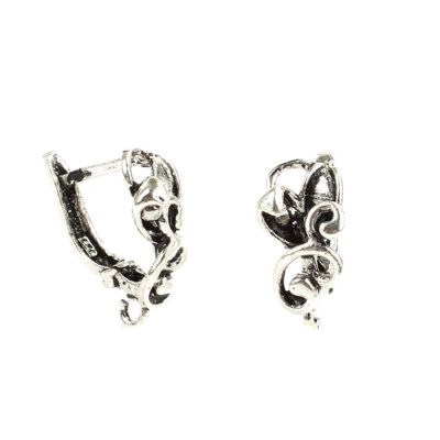 925 Ayar Gümüş Çiçek Desenli Arkadan Kıskaçlı Küpe - 2