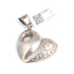 925 Ayar Gümüş Çiçek Desenli Kalp Kolye Ucu - Nusrettaki