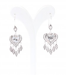 925 Ayar Gümüş Çiçek Desenli Kalp Modeli Telkari Küpe - Thumbnail