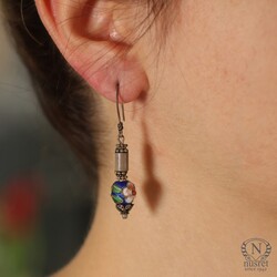 925 Silver Enameled Ball, Pipe Type Hood Filigree Dangle Earrings - Nusrettaki (1)