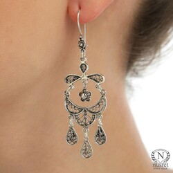 Silver 925 Stylish Gypsy Dangle Filigree Earrings - Nusrettaki