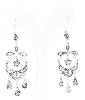 Silver 925 Stylish Gypsy Dangle Filigree Earrings - 2