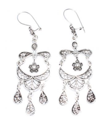 Silver 925 Stylish Gypsy Dangle Filigree Earrings - 3