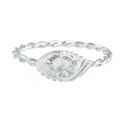 925 Ayar Gümüş Çiçek Kaşlı İki Telli Burma Bilezik - 2