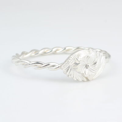 925 Ayar Gümüş Çiçek Kaşlı İki Telli Burma Bilezik - 3