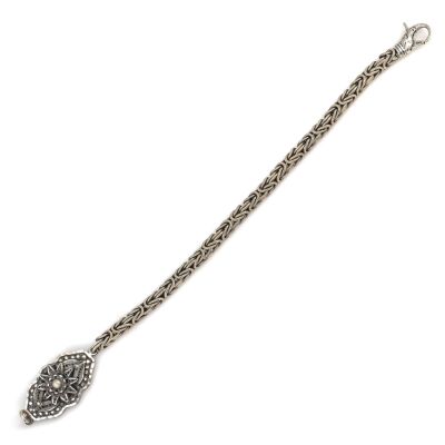 925 Ayar Gümüş Çiçek Kaşlı Kral Zincir Bileklik - 3