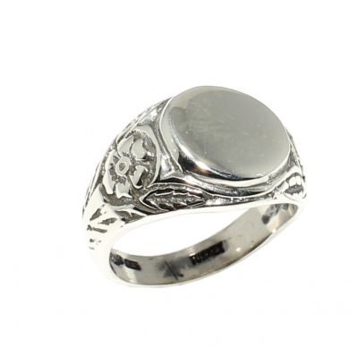 925 Sterling Silver Mirror Men Ring with Flower Edge - 5