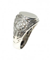 925 Sterling Silver Mirror Men Ring with Flower Edge - 6