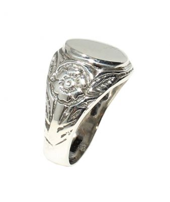 925 Sterling Silver Mirror Men Ring with Flower Edge - 6