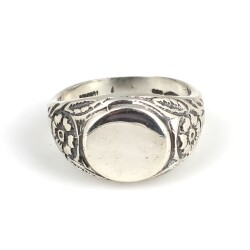 925 Sterling Silver Mirror Men Ring with Flower Edge - 4
