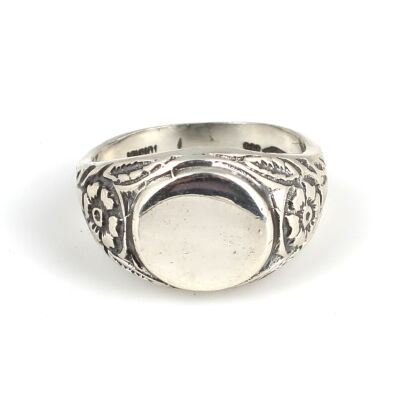 925 Sterling Silver Mirror Men Ring with Flower Edge - 4