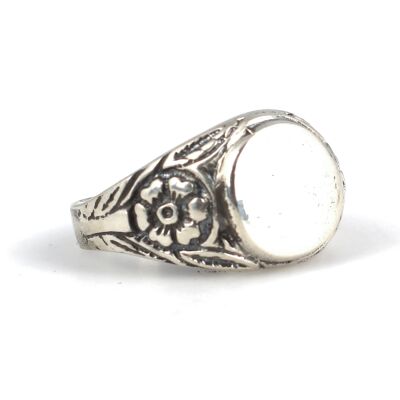 925 Sterling Silver Mirror Men Ring with Flower Edge - 2