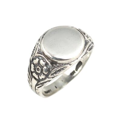 925 Sterling Silver Mirror Men Ring with Flower Edge - 1