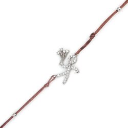 925 Ayar Gümüş Çiçekli Çöp Adam Kahverengi İpli Bileklik - 3