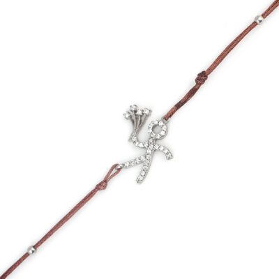 925 Ayar Gümüş Çiçekli Çöp Adam Kahverengi İpli Bileklik - 3