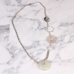 925 Ayar Gümüş Çiçekli Pembe Quartz ve Aytaşı Kolye - 7