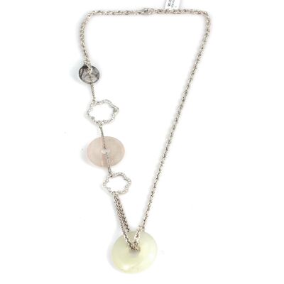 925 Ayar Gümüş Çiçekli Pembe Quartz ve Aytaşı Kolye - 2