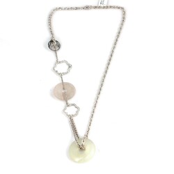 925 Ayar Gümüş Çiçekli Pembe Quartz ve Aytaşı Kolye - 4