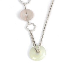 925 Ayar Gümüş Çiçekli Pembe Quartz ve Aytaşı Kolye - 3