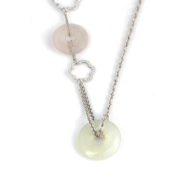 925 Ayar Gümüş Çiçekli Pembe Quartz ve Aytaşı Kolye - 3