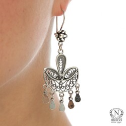 925 Silver Sprout Design Filigree Dangle Earrings - Nusrettaki