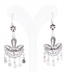 925 Silver Sprout Design Filigree Dangle Earrings - Nusrettaki (1)