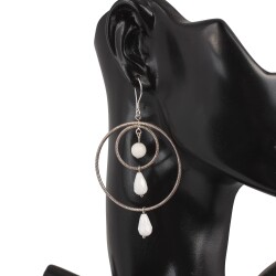 925 Silver Two Hoops with Stones Dangle Earrings - Nusrettaki (1)