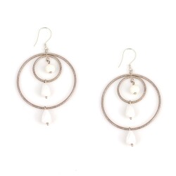 925 Silver Two Hoops with Stones Dangle Earrings - Nusrettaki