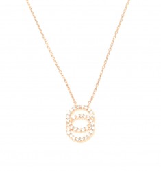 925 Ayar Gümüş Çift Halka Modeli Kolye, Pembe - Beyaz Taş - 3