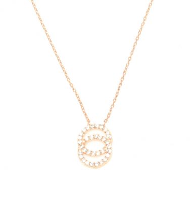 925 Ayar Gümüş Çift Halka Modeli Kolye, Pembe - Beyaz Taş - 3