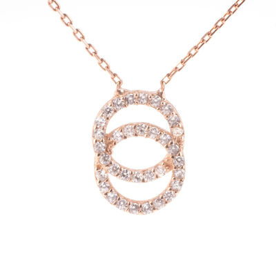 925 Ayar Gümüş Çift Halka Modeli Kolye, Pembe - Beyaz Taş - 4