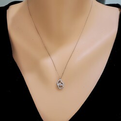 925 Sterling Silver Double Heart Necklace with White CZ - Nusrettaki