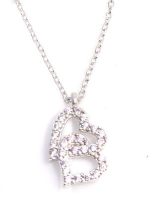 925 Sterling Silver Double Heart Necklace with White CZ - 4