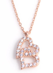 925 Sterling Silver Double Heart Necklace with White CZ - 5