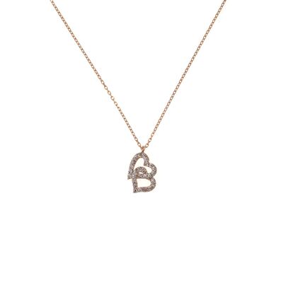 925 Sterling Silver Double Heart Necklace with White CZ - 6