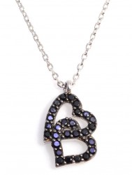 Sterling Silver Love Hearts Necklace with Black CZ - Nusrettaki (1)