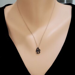 Sterling Silver Love Hearts Necklace with Black CZ - Nusrettaki