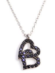 Sterling Silver Love Hearts Necklace with Black CZ - 4
