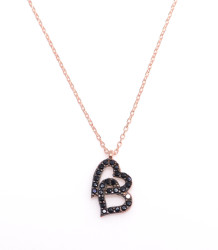 Sterling Silver Love Hearts Necklace with Black CZ - 5