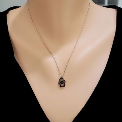 Sterling Silver Love Hearts Necklace with Black CZ - 1