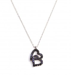 Sterling Silver Love Hearts Necklace with Black CZ - 3