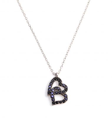 Sterling Silver Love Hearts Necklace with Black CZ - 3